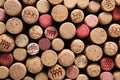 Many wine corks with different dates as background, top view Royalty Free Stock Photo