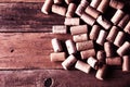 Many wine corks texture. Copyspace, top view Royalty Free Stock Photo