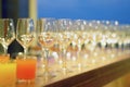 Many wine glasses on the bar table Royalty Free Stock Photo