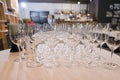 Many wine glasses on the table Royalty Free Stock Photo