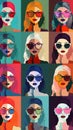 many women wearing different glasses in colorful collage generative AI