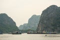 Many wooden boats on the sea in Halong, Vietnam