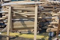 Many wooden planks at a construction site Royalty Free Stock Photo