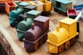 Many wooden train toys Royalty Free Stock Photo