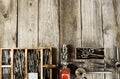 Many working tools on a wooden background Royalty Free Stock Photo