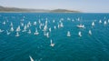 Competition on small yachts under sail on the Black Sea in Novorossiysk. Royalty Free Stock Photo