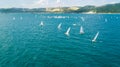 Competition on small yachts under sail on the Black Sea in Novorossiysk. Royalty Free Stock Photo