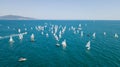 Competition on small yachts under sail on the Black Sea in Novorossiysk. Royalty Free Stock Photo