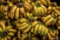 Many yellow bananas in the market. AI Generated Royalty Free Stock Photo