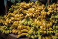 Many yellow bananas in the market. AI Generated Royalty Free Stock Photo