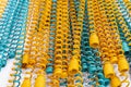 Many Yellow and blue metal coil spring equipment part of appliance machine in manufacturing process or automotive or different Royalty Free Stock Photo