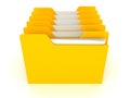 Many yellow office data folders on white