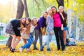 Many young girls in the park