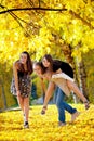 Many young girls in the park