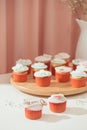 Many yummy cupcakes. Valentine sweet love cupcake on table on light background