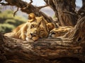 Ai Generated illustration Wildlife Concept of Manyara lions Royalty Free Stock Photo