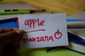 Manzana write on a sticky note isolated on Office Desk. Learning Spanish Language concept Royalty Free Stock Photo