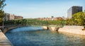 Manzanares River and a bridge in Madrid, Spain Royalty Free Stock Photo