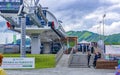 Manzherok village, Russia, 25.06.2021: cable car with tourists and visitors