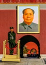 Mao Zedong is hung in the Tiananmen Gate Tower in Beijing China