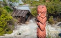 The Maori art carving decoration at natural hot springs in Whakarewarewa village, Rotorua, New Zealand. Royalty Free Stock Photo