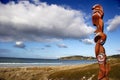 Maori carving guarding beach Royalty Free Stock Photo