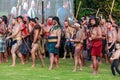 Maori challenge. Men dressed as warriors, Tauranga, New Zealand