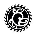 Maori tattoo style swirl round circle ornament. Fish hook. Bone matau. Hei matau. Royalty Free Stock Photo