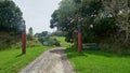 Maori totem poles at the entrance to Motutapu Island