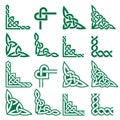 Irish Celtic vector corners design set, braided green frame patterns - greeting card and invititon design elements