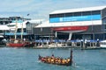 Maori waka heritage sailing outside New Zealand Maritime Museum