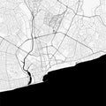 Map of Accra city, Ghana. Urban black and white poster. Road map with metropolitan city area view