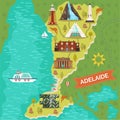 Adelaide landmarks on travel map. Australian city