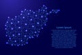 Map of Afghanistan from polygonal blue lines, glowing stars illustration