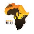 Map of Africa with Black Silhouette of Elephant at Sunset Vector Illustration Royalty Free Stock Photo