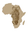 Map of Africa with drawn zebra