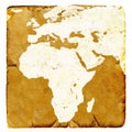 Map of Africa and Europe blank in old style. Brown graphics in a retro mode on ancient and damaged paper. Basic image of earth cou Royalty Free Stock Photo