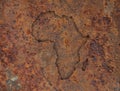 Map of Africa on rusty metal