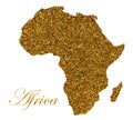 Map of Africa. Silhouette with golden glitter texture