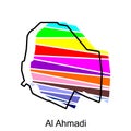Map Al Ahmadi Design Template, Vector map of Kuwait Country with named governance and travel icons