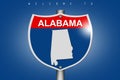 Map of Alabama on highway road sign over blue background Royalty Free Stock Photo