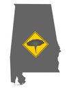 Map of Alabama and traffic sign tornado warning