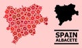 Map of Albacete Province - Composition of Covid Biohazard Infection Icons