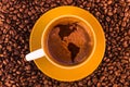 Map of America on fresh espresso with a beautiful crema