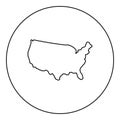 Map of America United Stated USA icon in circle round black color vector illustration image outline contour line thin style