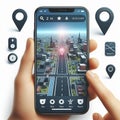 Map app interface with GPS location, direction arrows, and seac