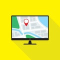 Map Application on Desktop PC Monitor Flat Design Icon Royalty Free Stock Photo