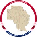 Map of Arkansas County in Arkansas, USA.
