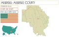 Map of Arkansas County in Arkansas, USA.