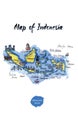 Map of attractions of Indonesia, watercolor hand drawn, vector illustration